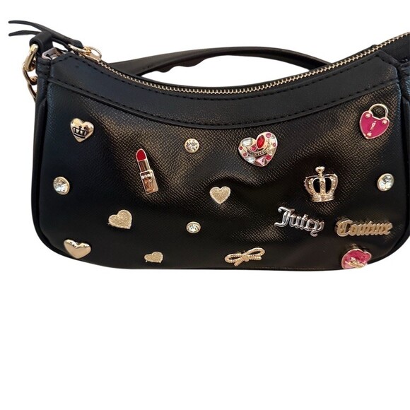 Juicy Couture Handbags - Juicy Couture Shoulder Bag Womens Small Black Rhinestone Charm Gold